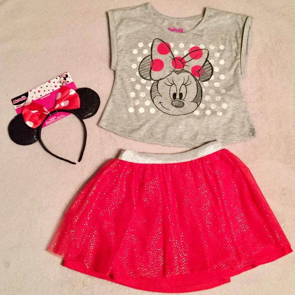Disney Minnie Mouse shirt, skirt & ears head band